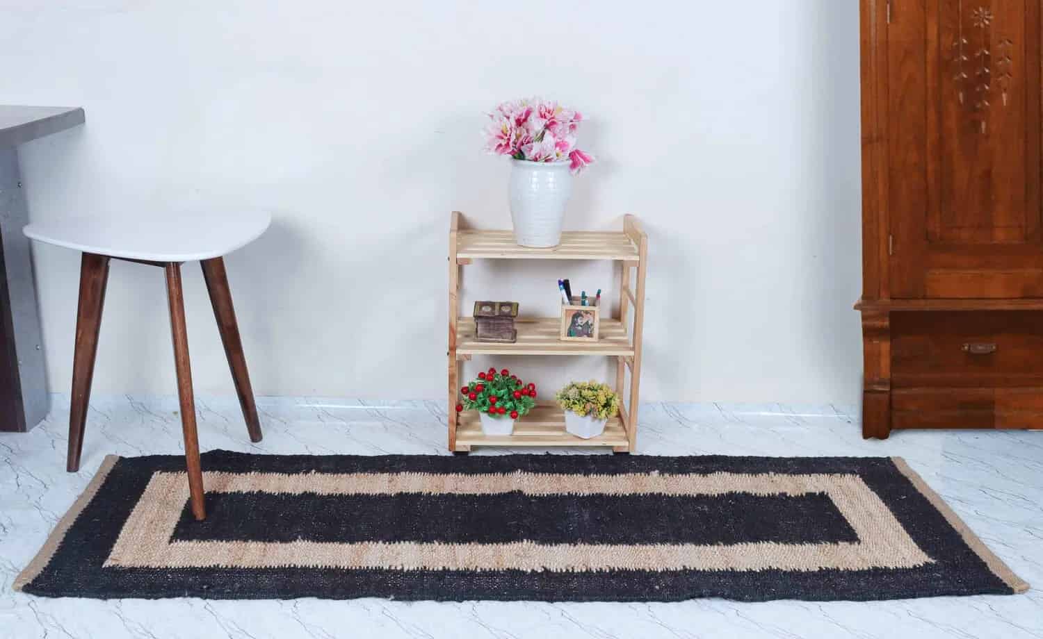 Vintage Hand Crafted Black With Beige Border Hemp Jute Runner Rug Home Decorative Rug for Living Room and Kichan Decor Large Area Jute Rug Bohemian Jute Dhurrie  - Image 2