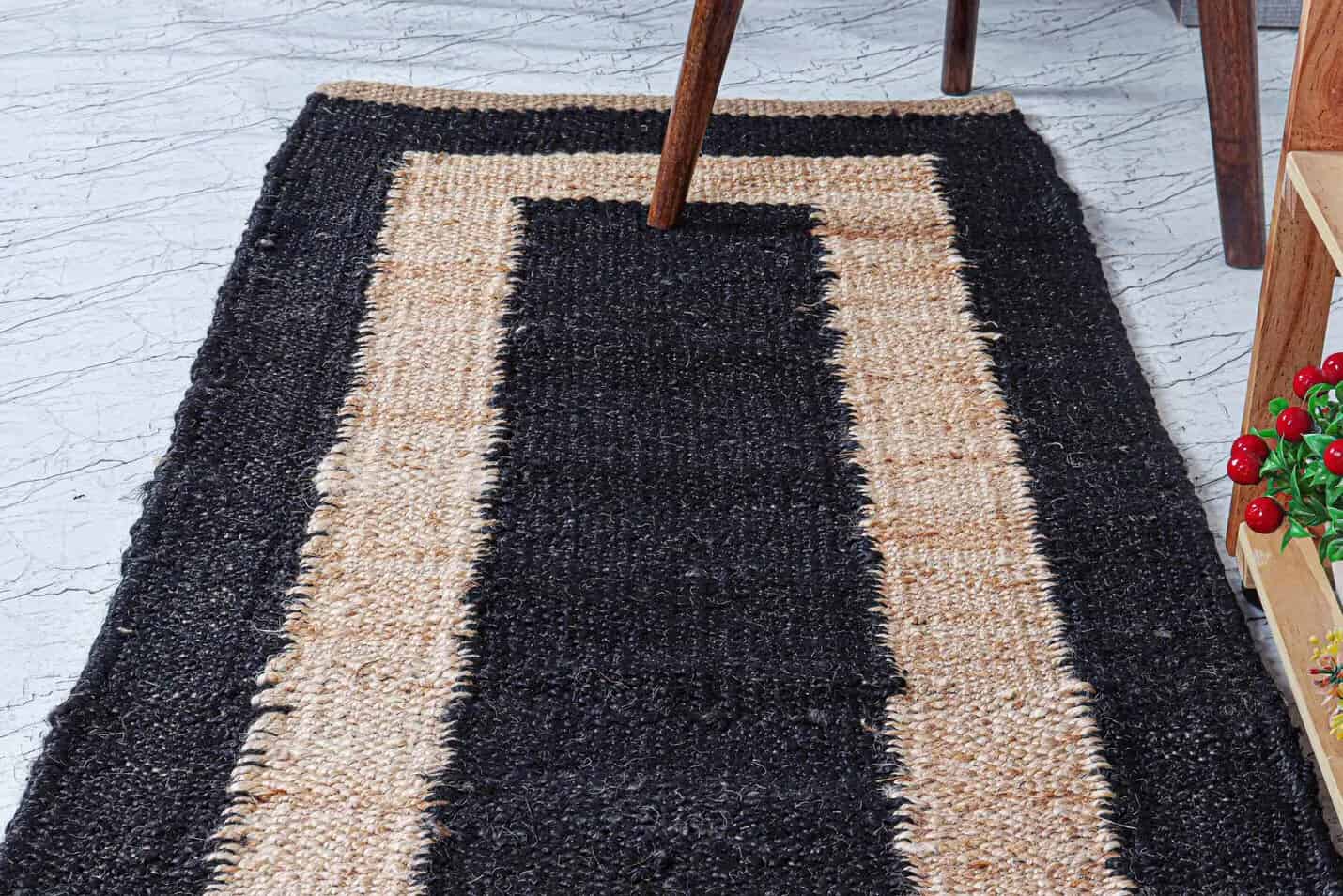 Vintage Hand Crafted Black With Beige Border Hemp Jute Runner Rug Home Decorative Rug for Living Room and Kichan Decor Large Area Jute Rug Bohemian Jute Dhurrie  - Image 6