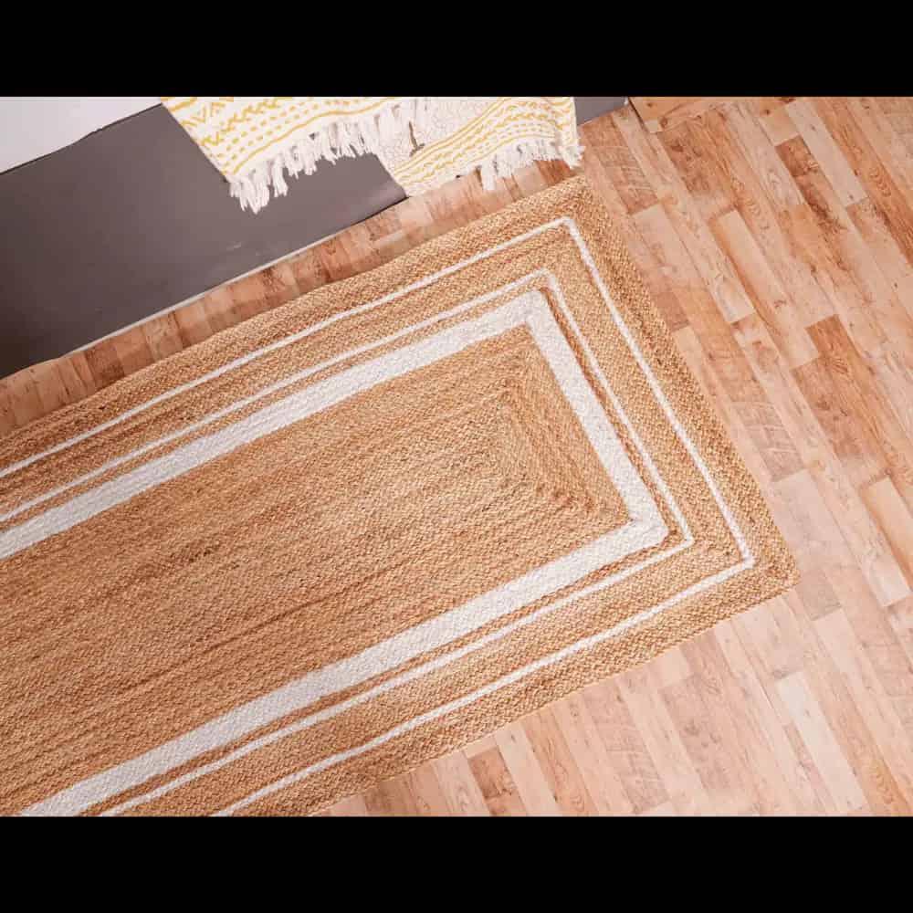 Natural Jute Runner Rug With White Triple Line Border  - Image 5