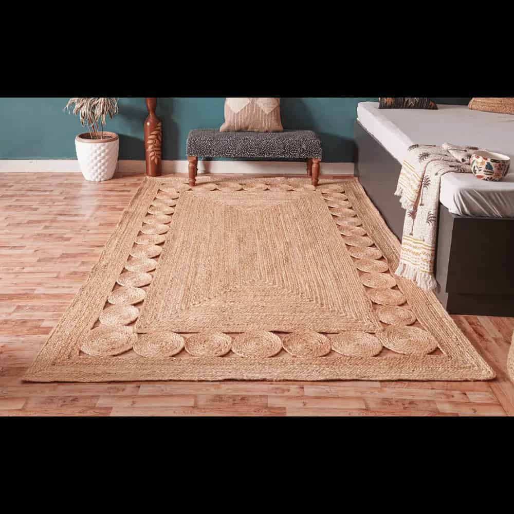 Scalloped Pattern Beige Color Rectangle Jute Rug  - Image 4
