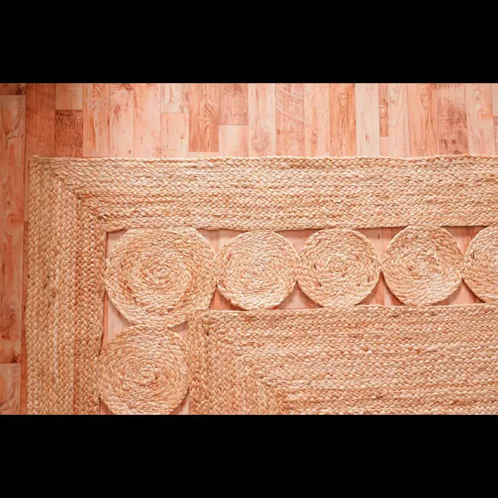 Scalloped Pattern Beige Color Rectangle Jute Rug  - Image 6