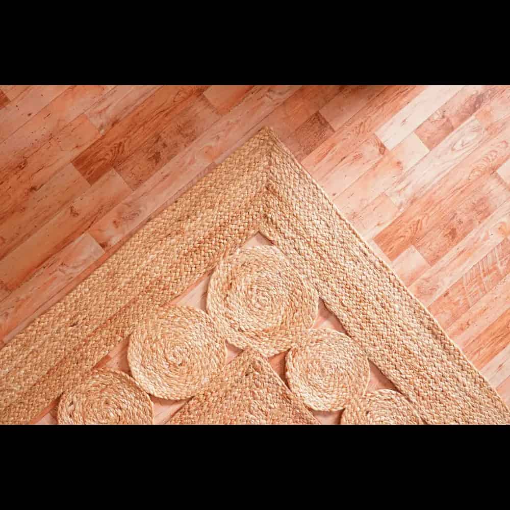 Scalloped Pattern Beige Color Rectangle Jute Rug  - Image 7