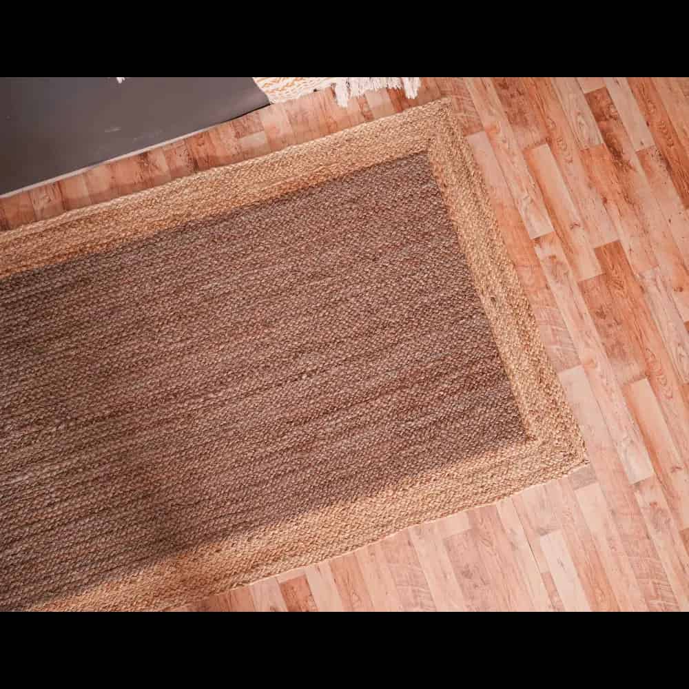 Indian Hand Braided Rectangle Jute Rug Brown Color With Beige Border  - Image 7