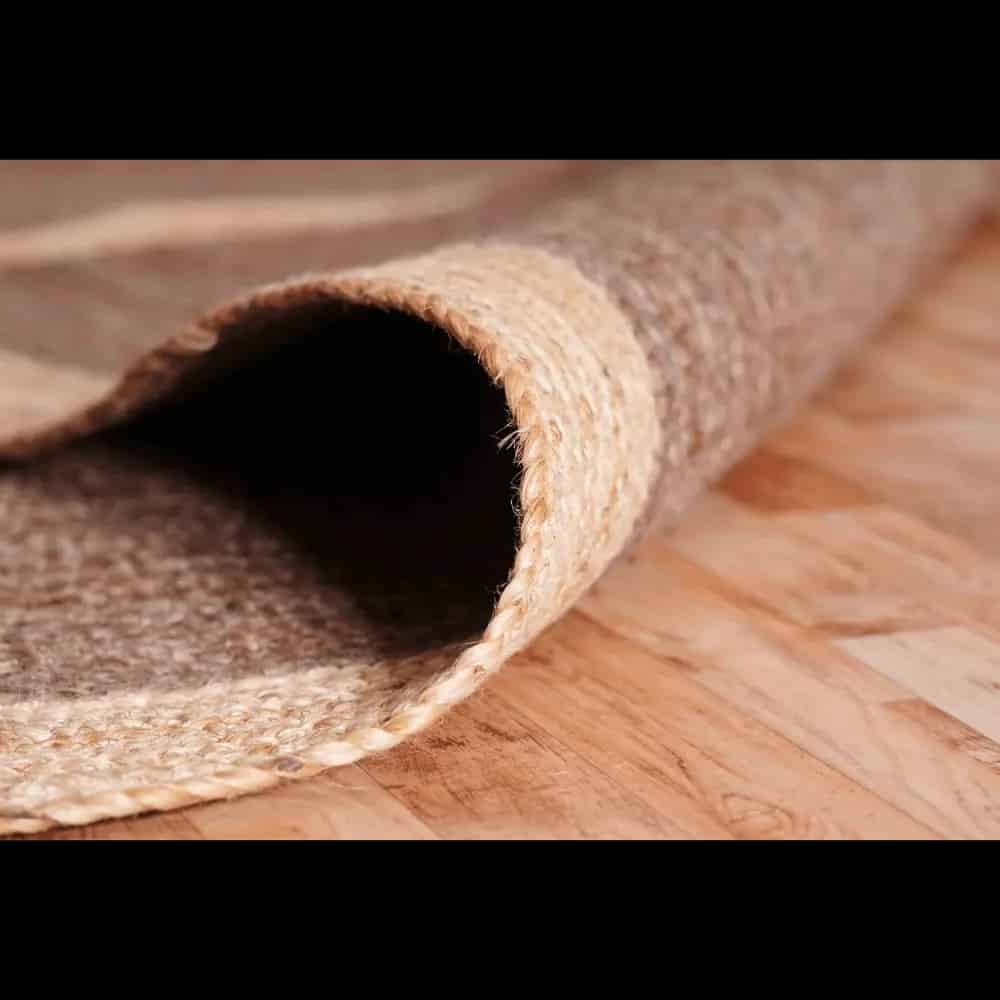 Indian Hand Braided Rectangle Jute Rug Brown Color With Beige Border  - Image 5