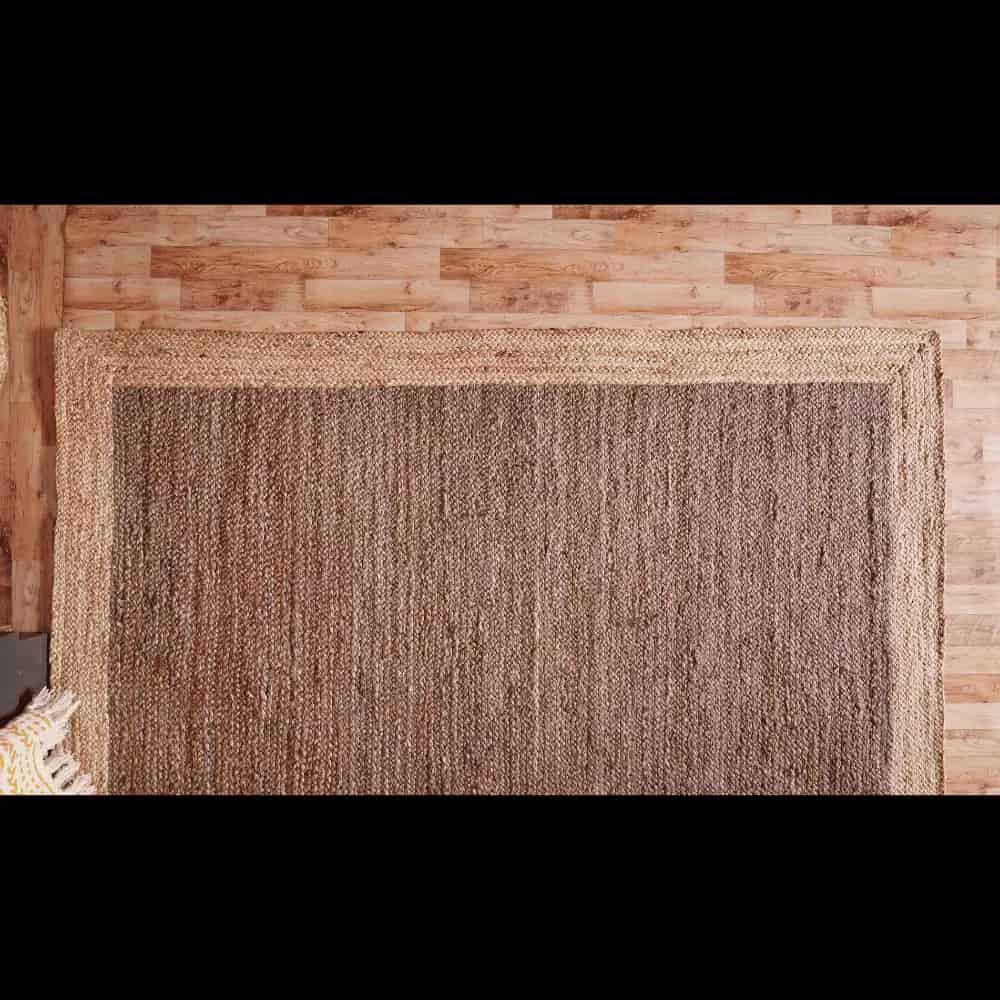 Indian Hand Braided Rectangle Jute Rug Brown Color With Beige Border  - Image 6