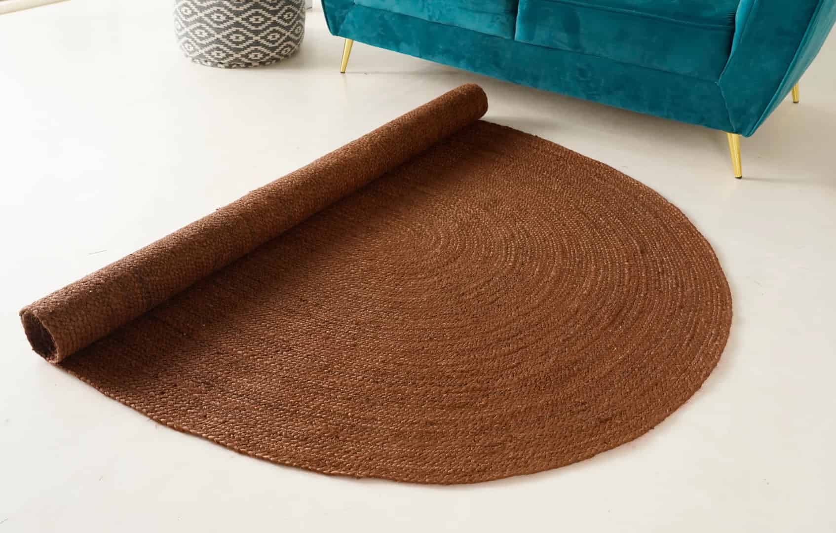 Indian Handmade Braided Oval Jute Rug Solid Brown Color Rug   - Image 3