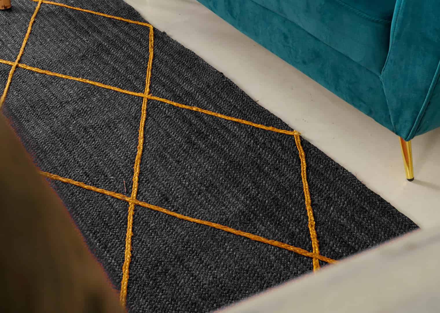 Hand Braided Ractangle Jute Rug Multicolor With Yellow Diamond Design - Image 3