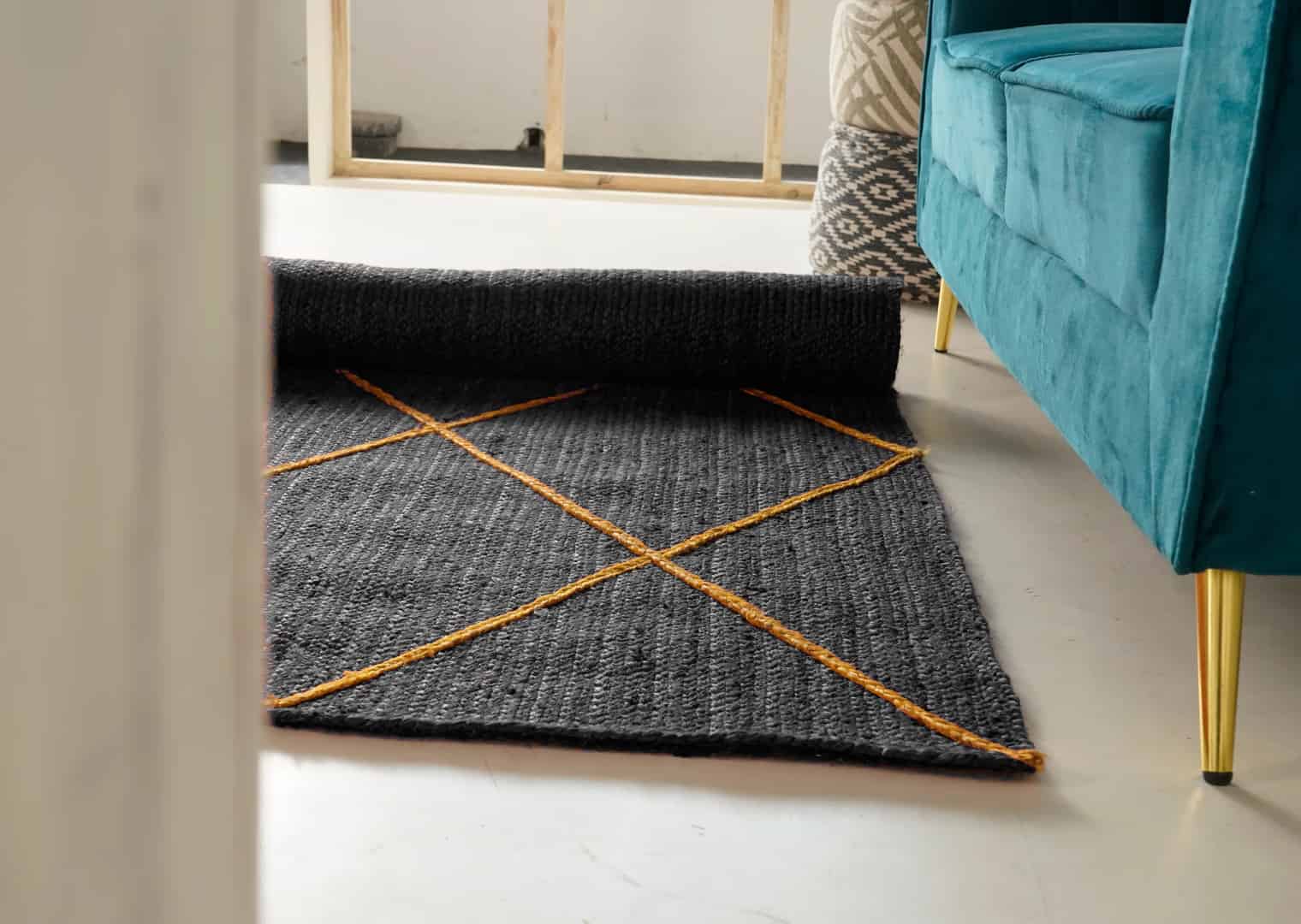 Hand Braided Ractangle Jute Rug Multicolor With Yellow Diamond Design - Image 5