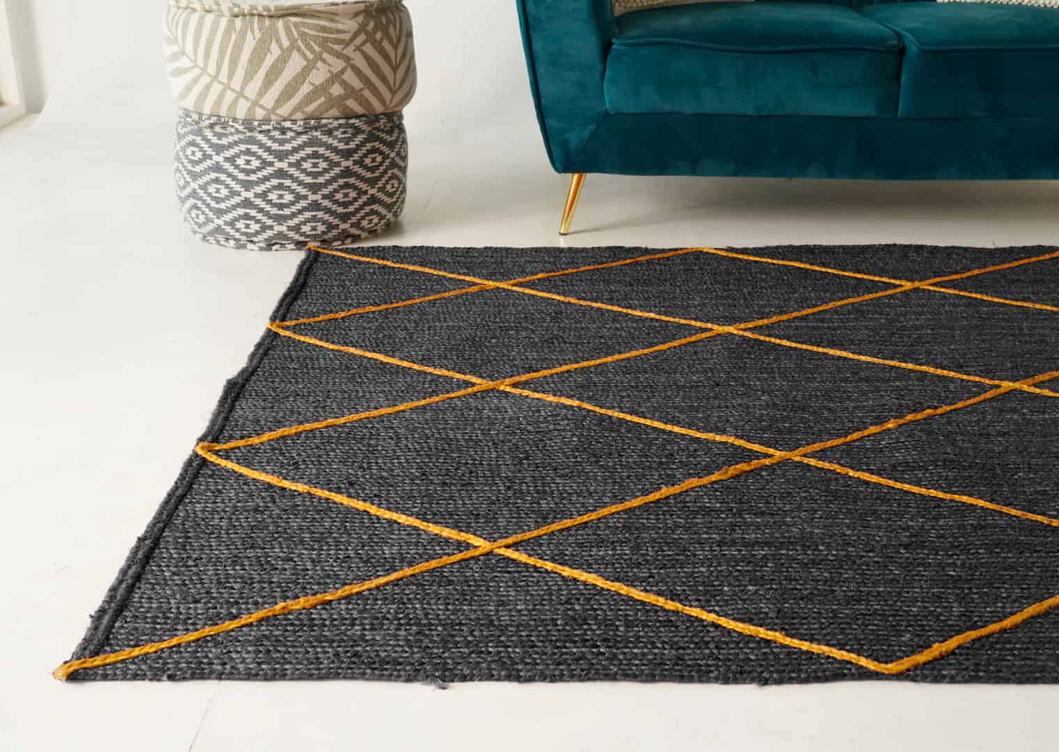 Hand Braided Ractangle Jute Rug Multicolor With Yellow Diamond Design - Image 7