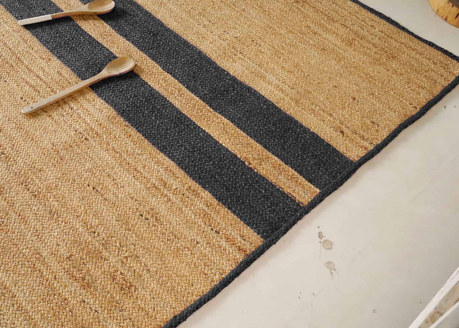 Hand Braided Rectangle Jute Rug Beige With Grey Stripes  - Image 5