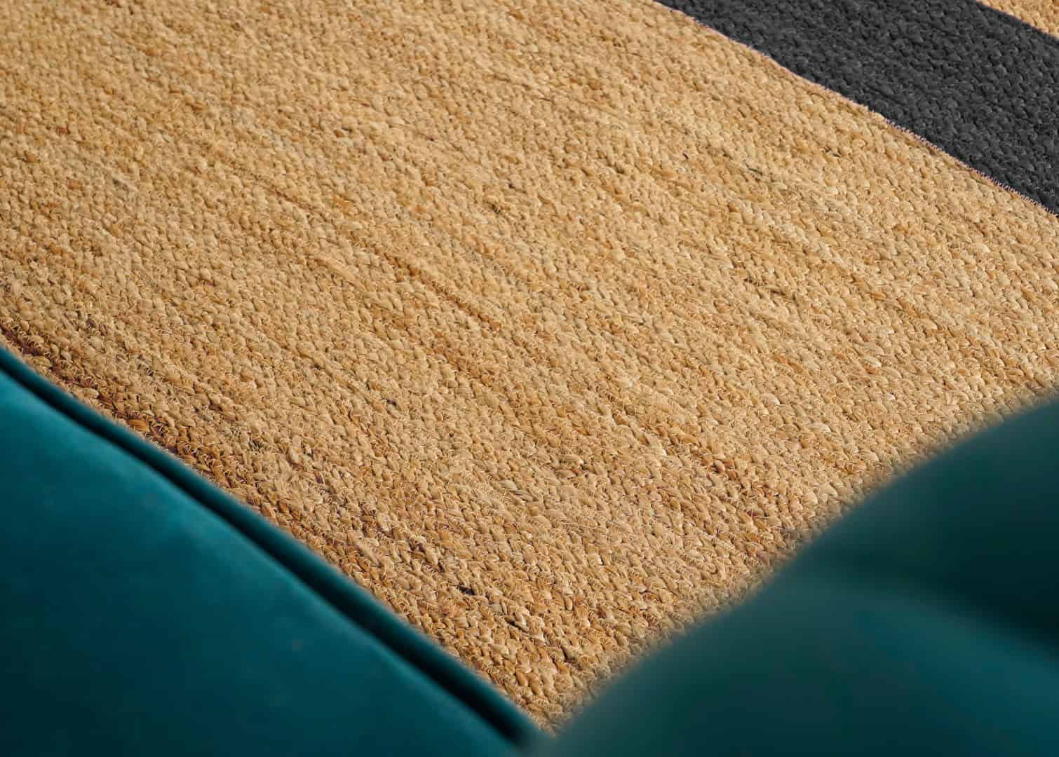 Hand Braided Rectangle Jute Rug Beige With Grey Stripes  - Image 8