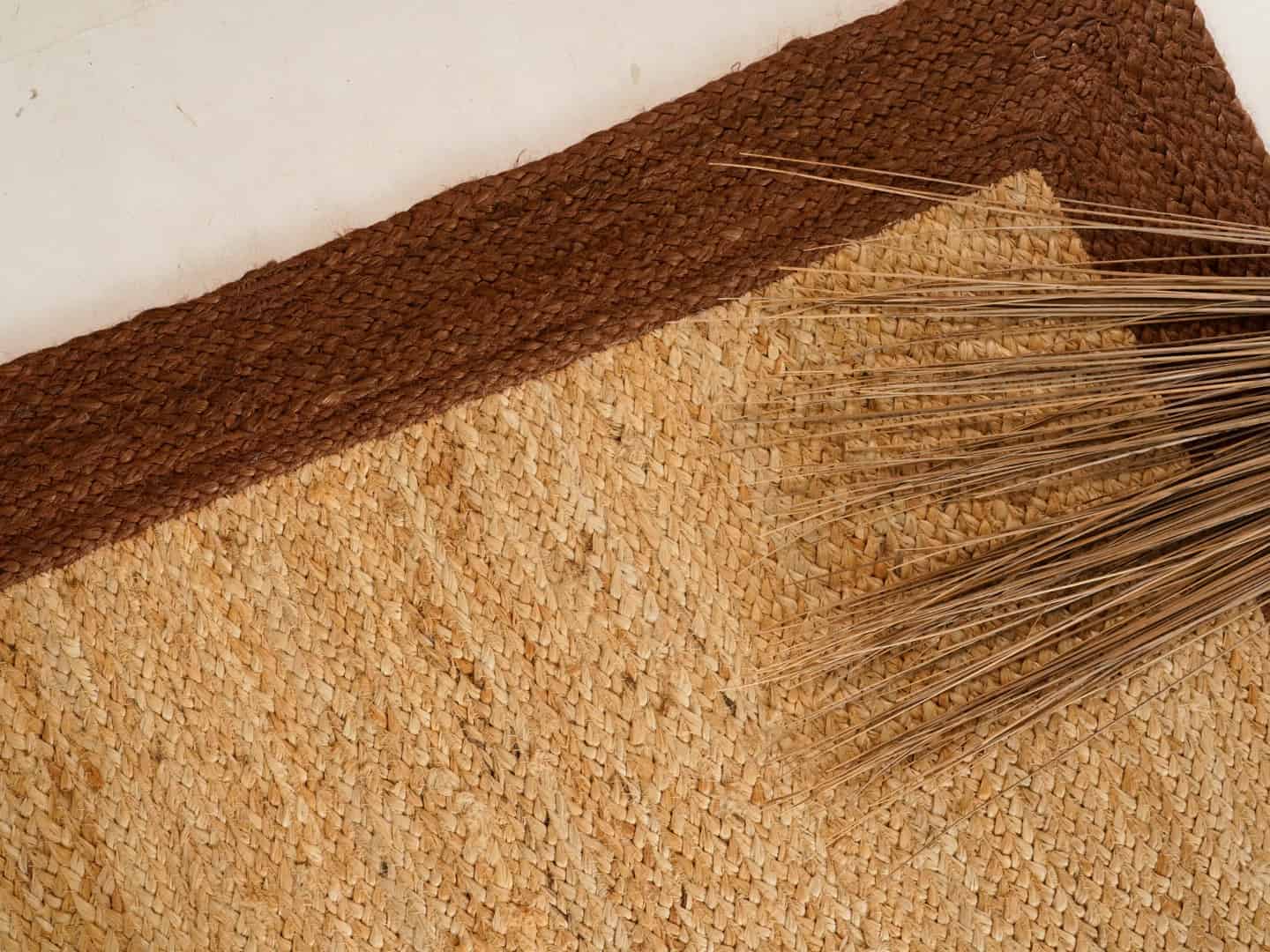 Indian Hand Braided Rectangle Jute Rug Beige With Brown Border - Image 7