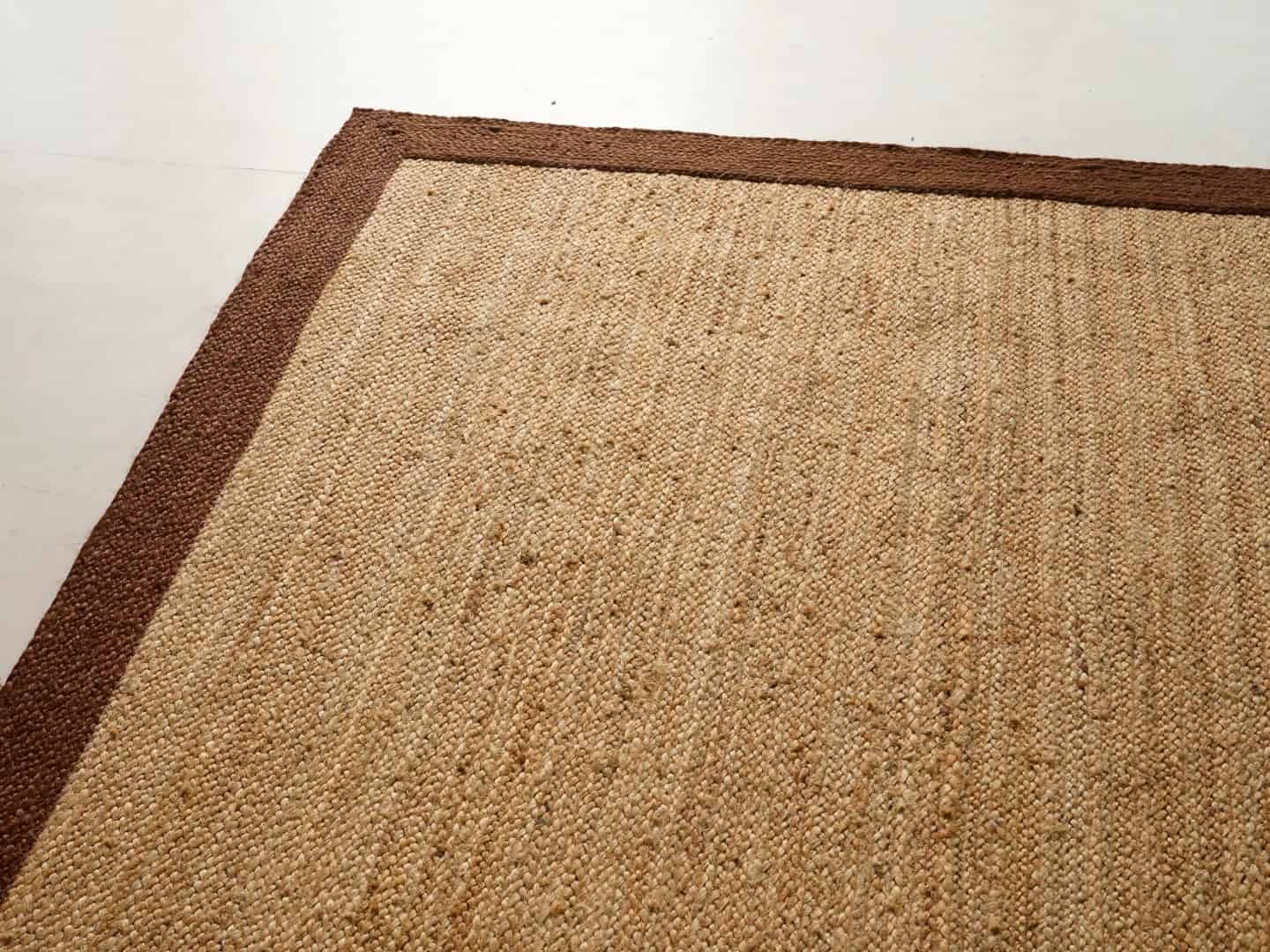 Indian Hand Braided Rectangle Jute Rug Beige With Brown Border - Image 9