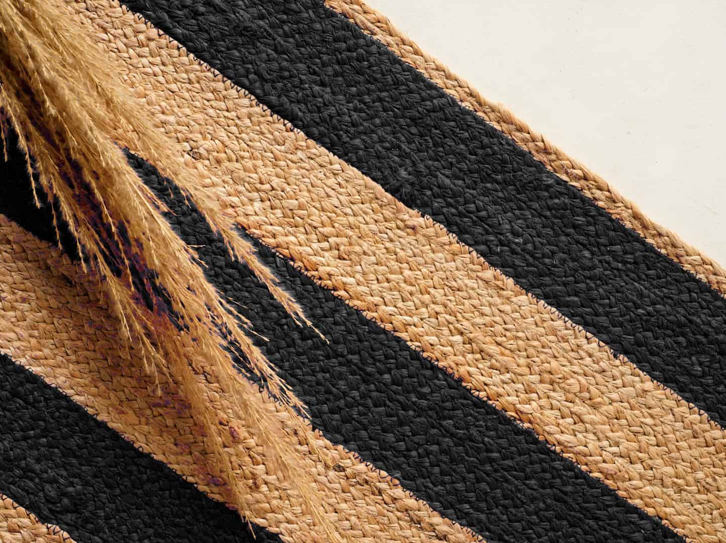 Hand Braided Ractangle Jute Rug Beige With Multicolor Strips Line Design - Image 8