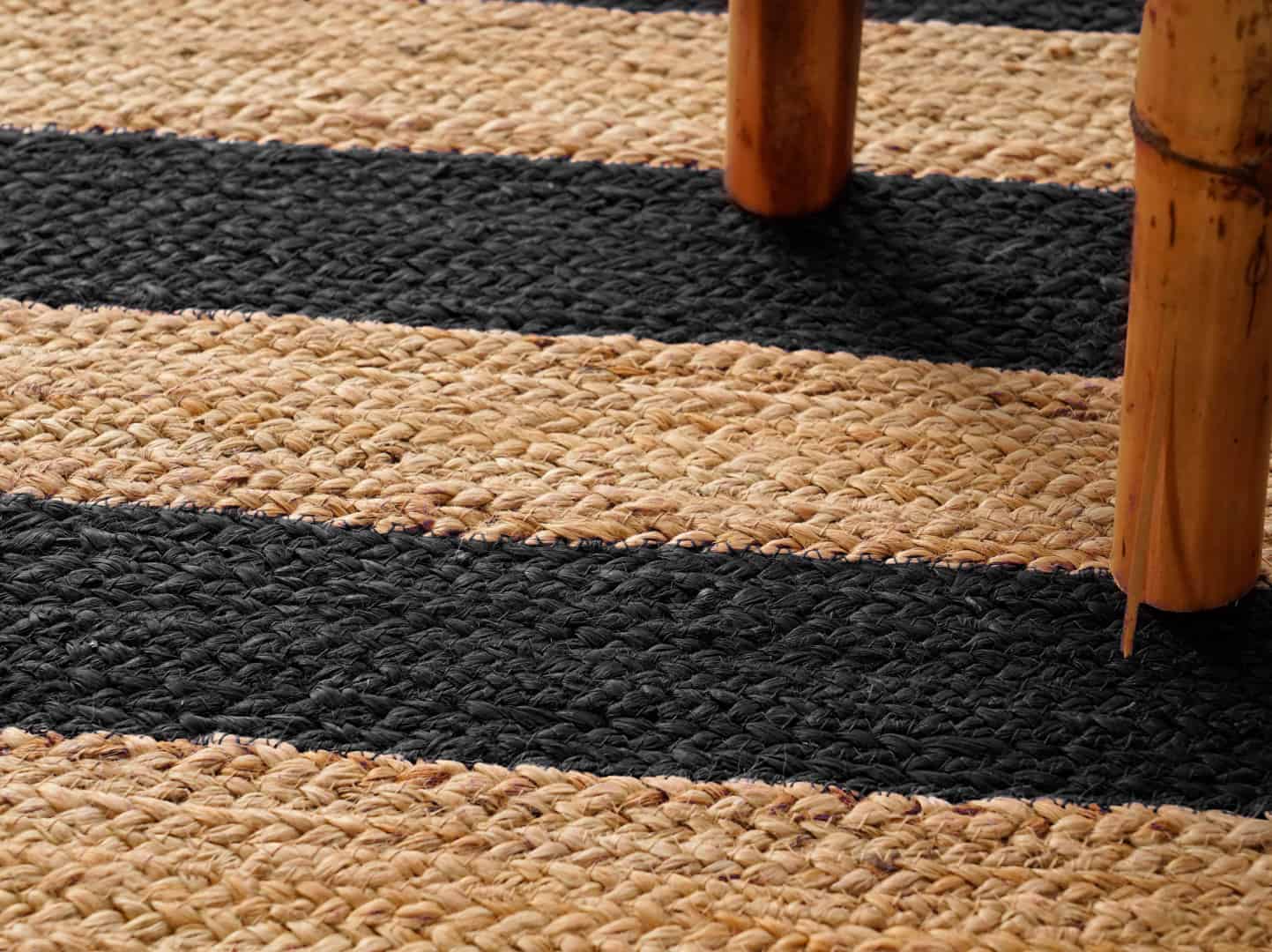 Hand Braided Ractangle Jute Rug Beige With Multicolor Strips Line Design - Image 9