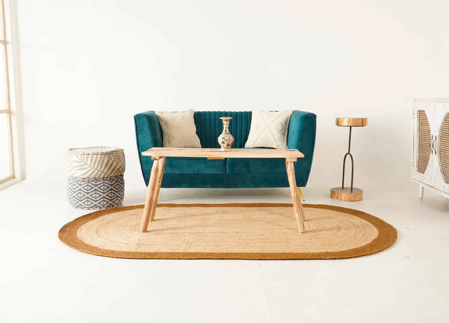 Traditional Hand Braided Oval Jute Rug Beige With Orange Border  - Image 4