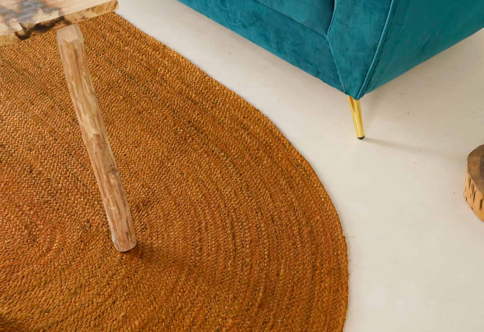 Indian Village Hand Braided Oval Jute Rug Orange Color  - Image 5