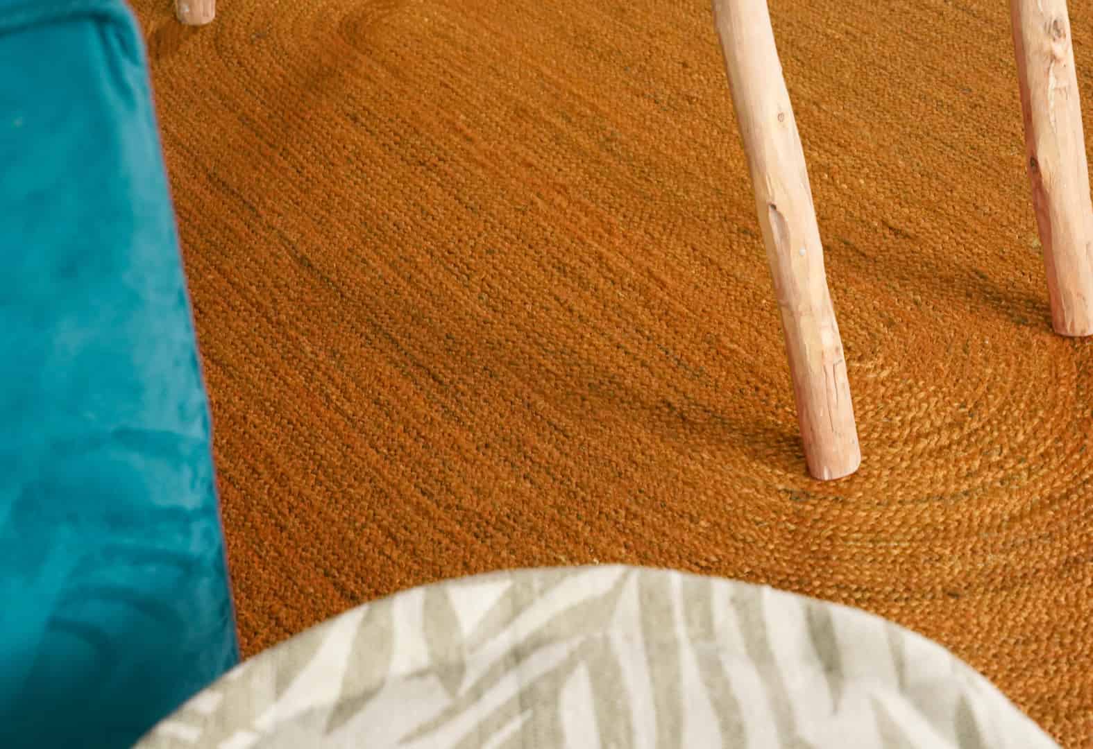 Indian Village Hand Braided Oval Jute Rug Orange Color  - Image 6