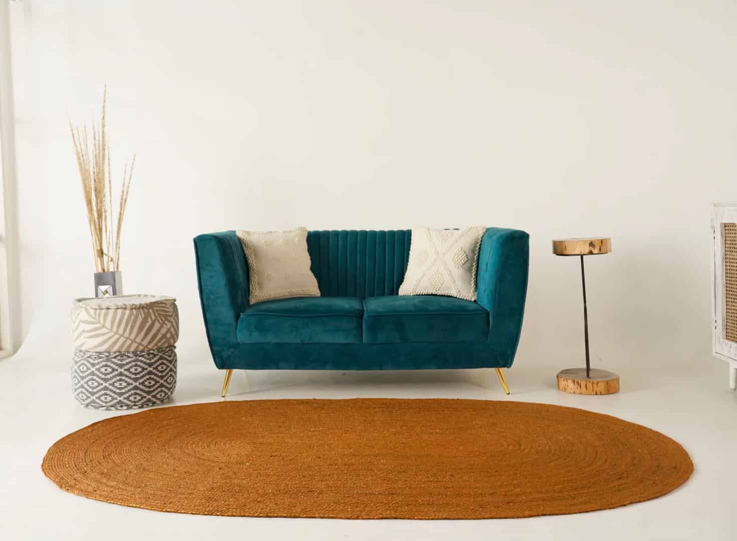 Indian Village Hand Braided Oval Jute Rug Orange Color  - Image 1