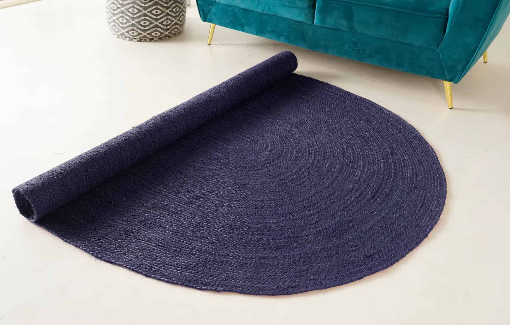 Room Decorating Hand Braided Oval Jute Rug Navy Blue Color  - Image 3