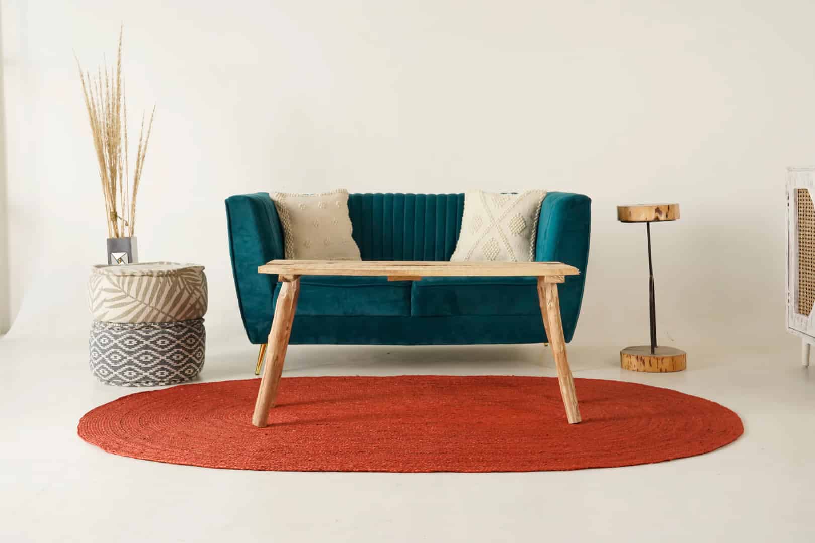 Hand Braided Oval Jute Rug Solid Red Color Home Decor Rug  - Image 1