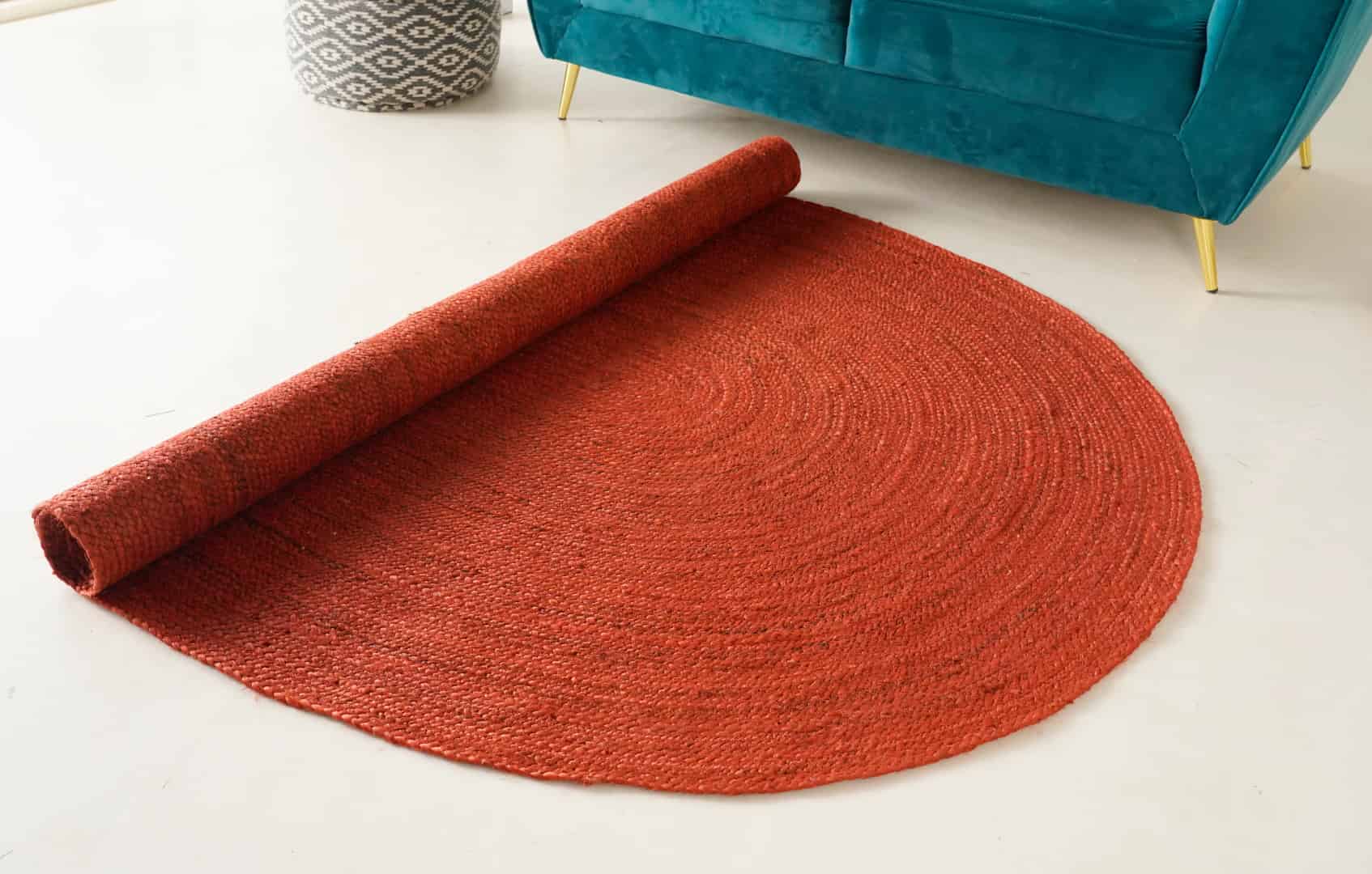 Hand Braided Oval Jute Rug Solid Red Color Home Decor Rug  - Image 3