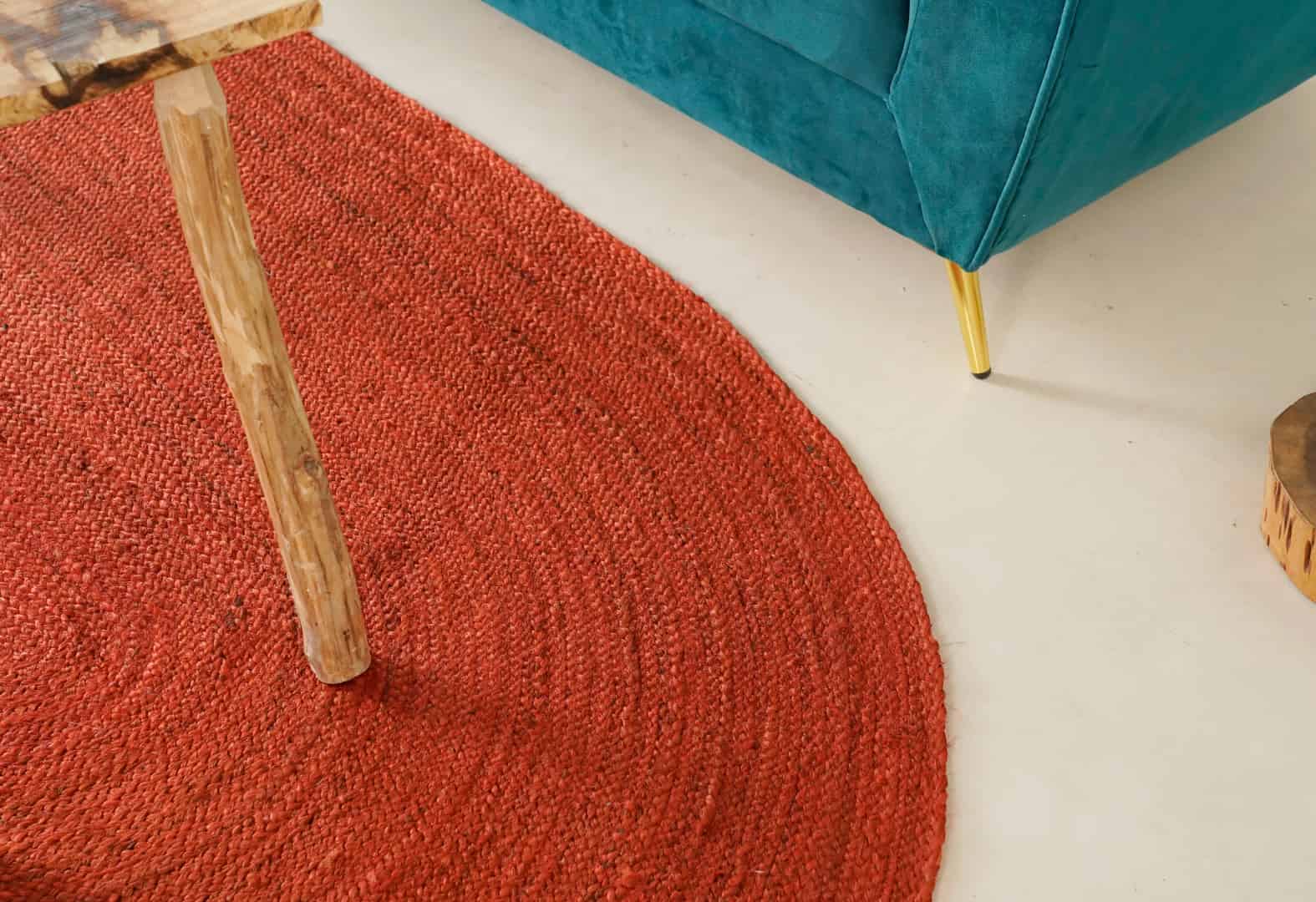 Hand Braided Oval Jute Rug Solid Red Color Home Decor Rug  - Image 5