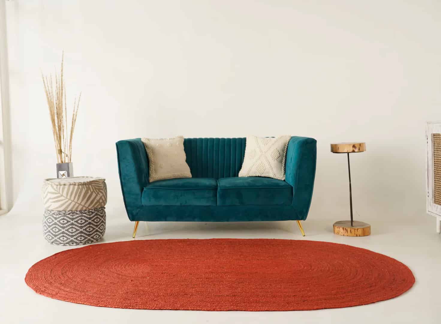 Hand Braided Oval Jute Rug Solid Red Color Home Decor Rug  - Image 7