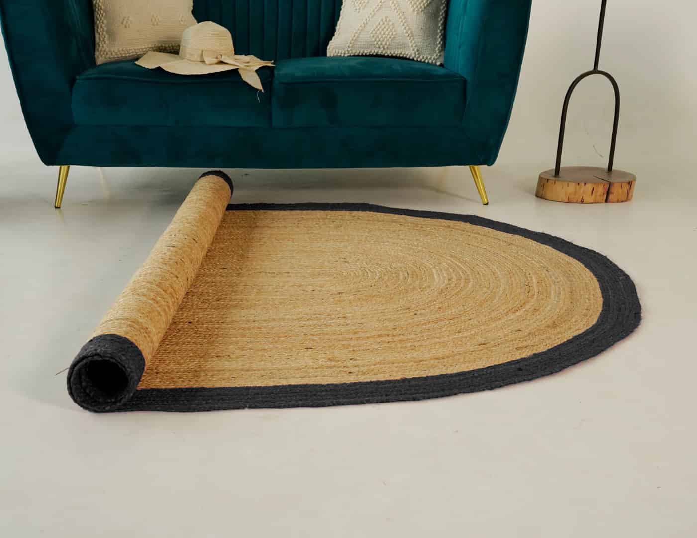 Hand Braided Oval Jute Rug Beige With Grey Color Boder - Image 6