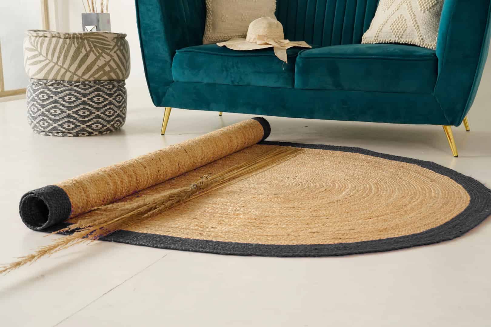 Hand Braided Oval Jute Rug Beige With Grey Color Boder - Image 7