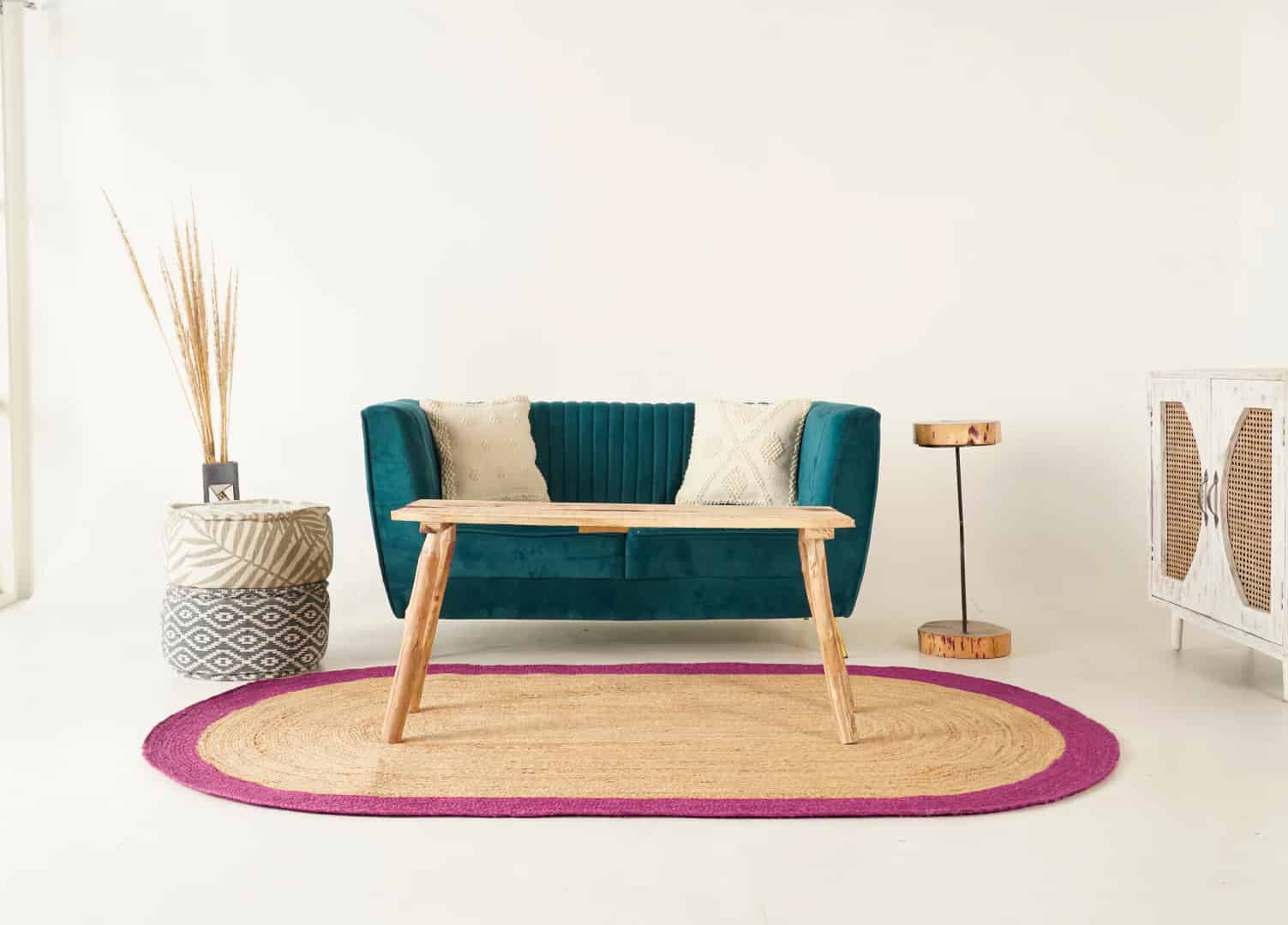 Hand Weaving Natural Oval Jute Rug With Pink Color Boder  - Image 1