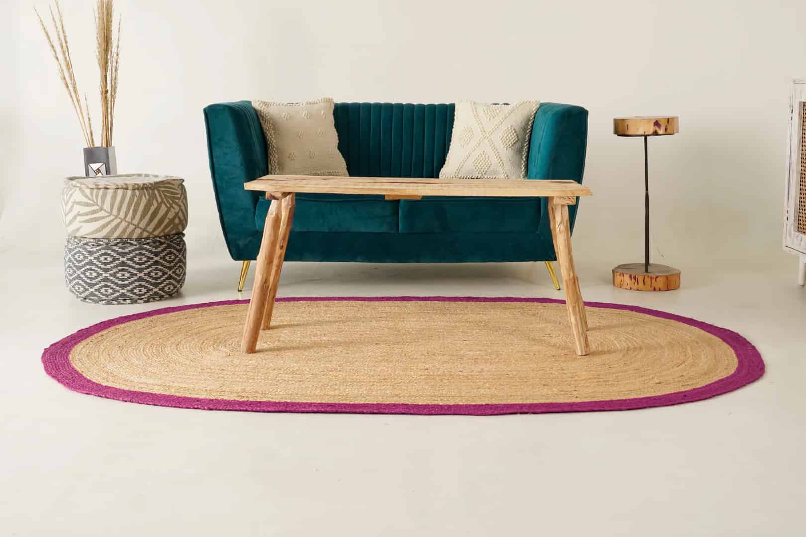 Hand Weaving Natural Oval Jute Rug With Pink Color Boder  - Image 3