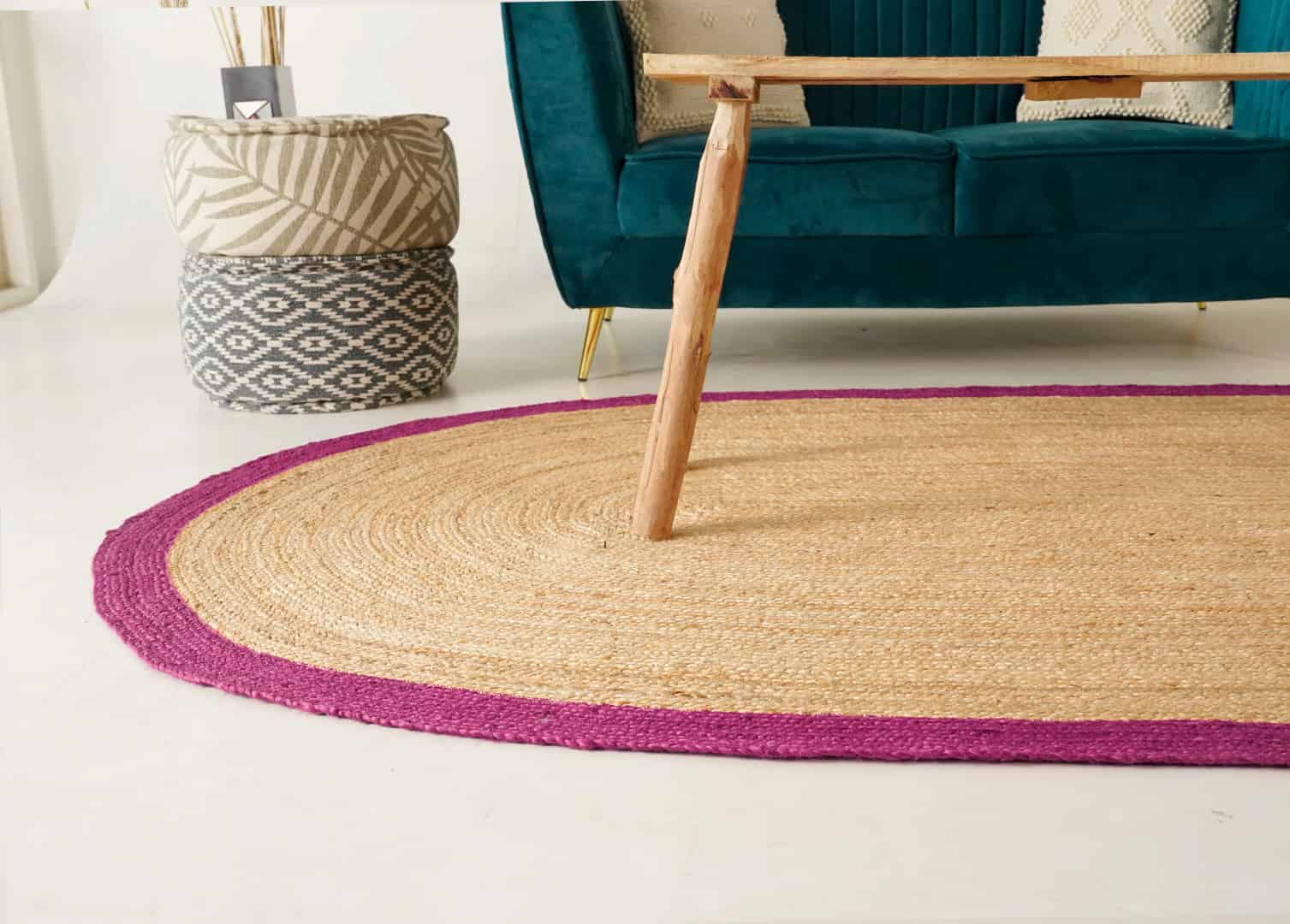 Hand Weaving Natural Oval Jute Rug With Pink Color Boder  - Image 4
