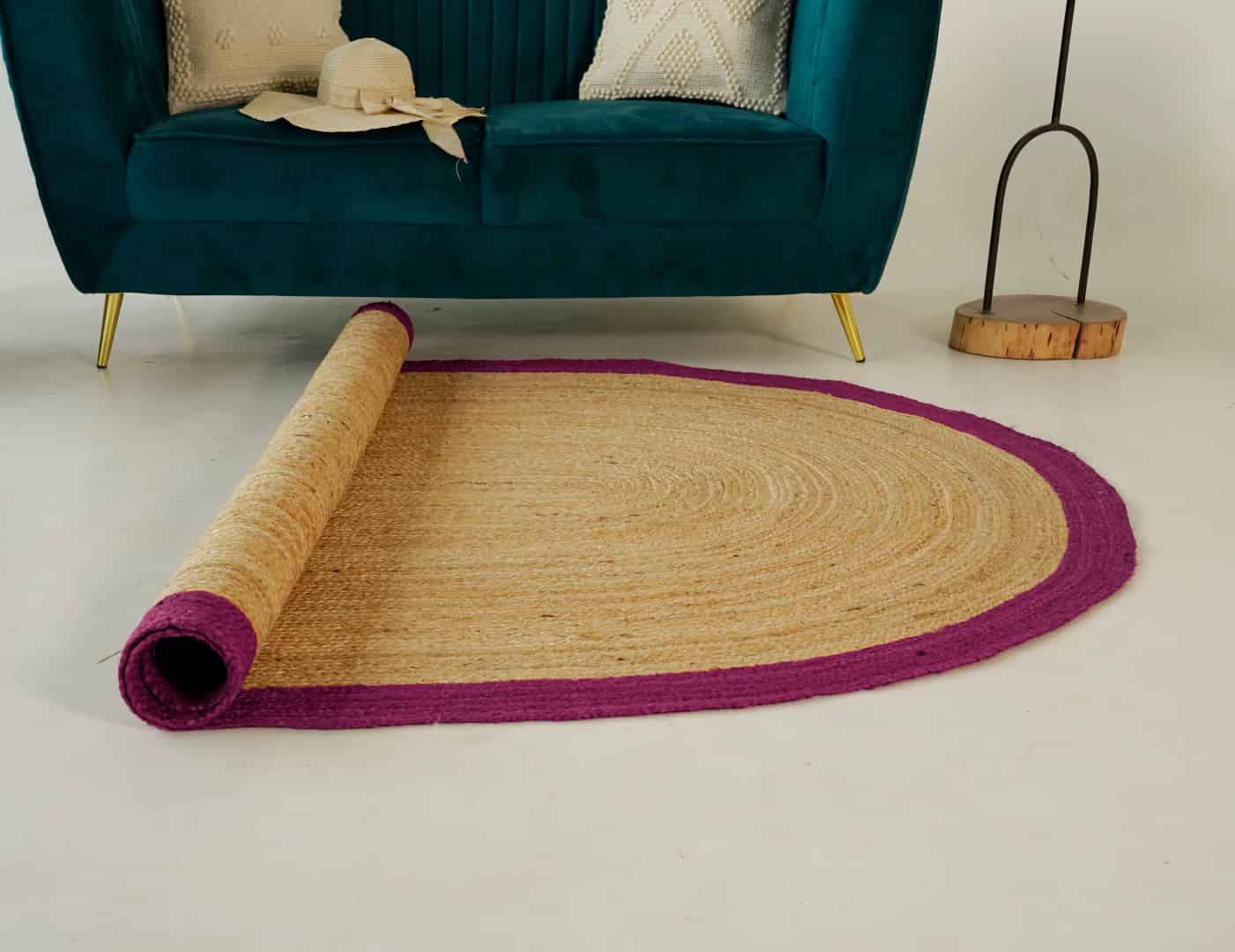 Hand Weaving Natural Oval Jute Rug With Pink Color Boder  - Image 6