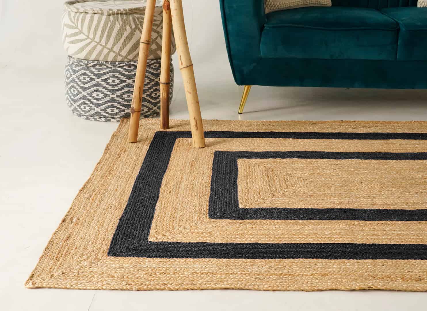 Hand Weaving Natural Rectangle Jute Rug Beige With Multicolor Border  - Image 4