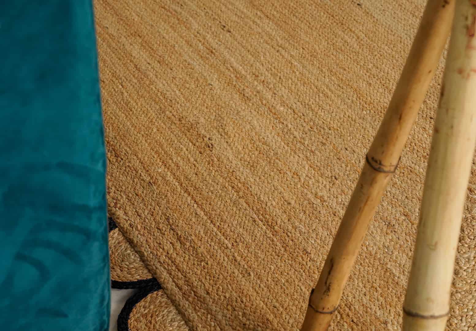 Indian Hand Braided Ractangle Jute Rug Beige With Multicolor Border  - Image 4