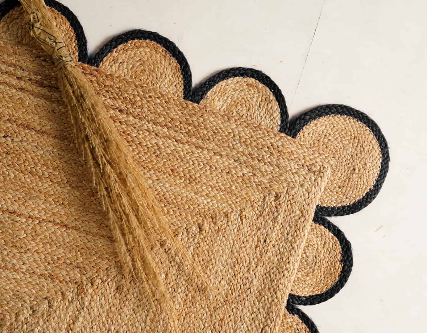 Indian Hand Braided Ractangle Jute Rug Beige With Multicolor Border  - Image 5