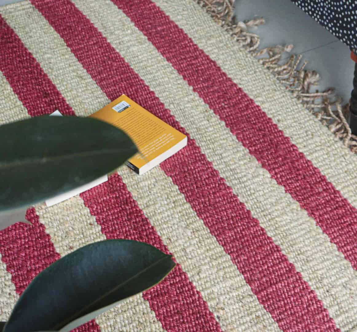 White Hemp Jute Rug With Red Stripes Line Decor Jute Rug Piece of two 2ft X 8ft - Image 9