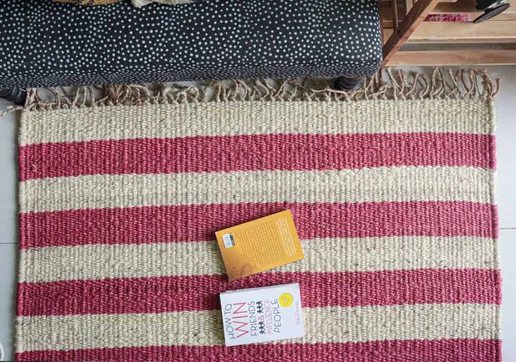 White Hemp Jute Rug With Red Stripes Line Decor Jute Rug Piece of two 2ft X 8ft - Image 8