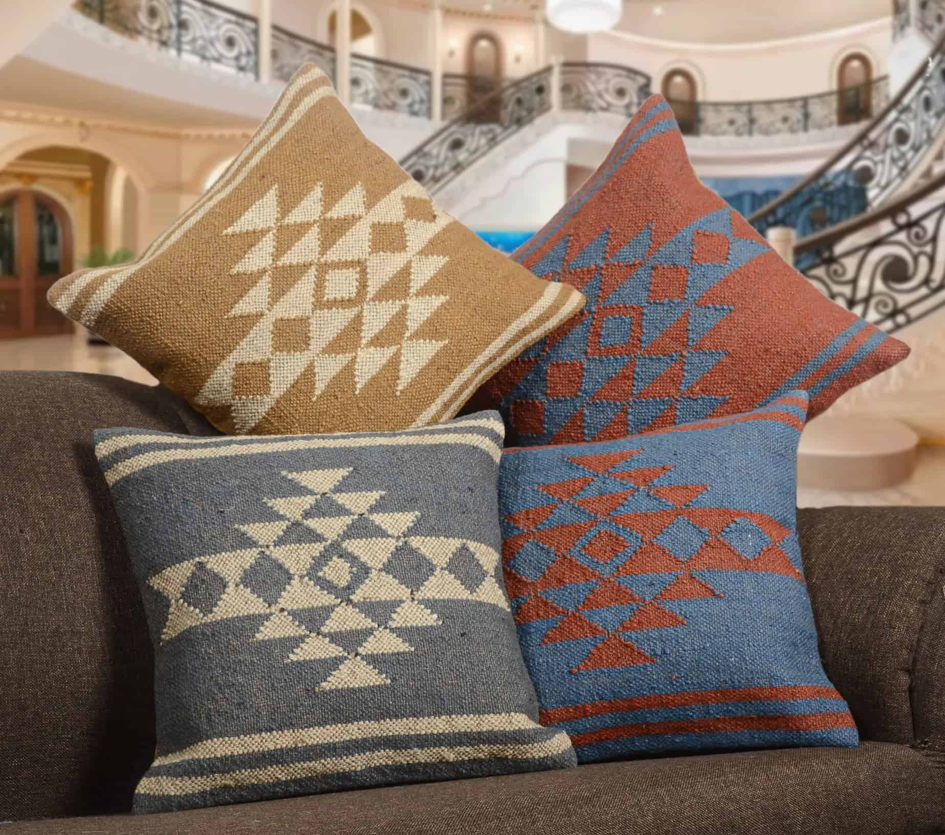 Handmade Wool Jute Kilim Pillow  - Image 2