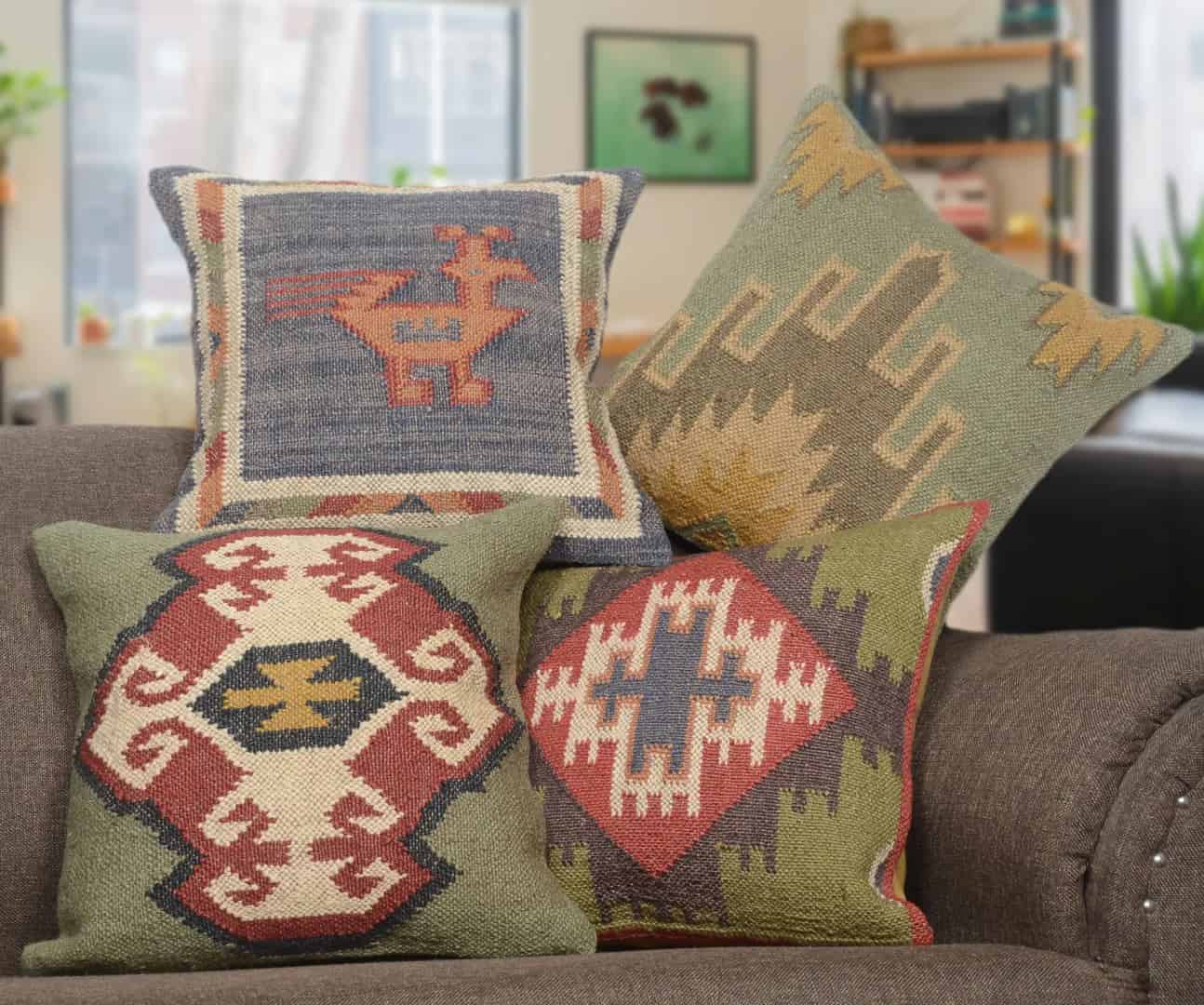 Vintage Wool And Jute Kilim Pillowcaes - Image 2