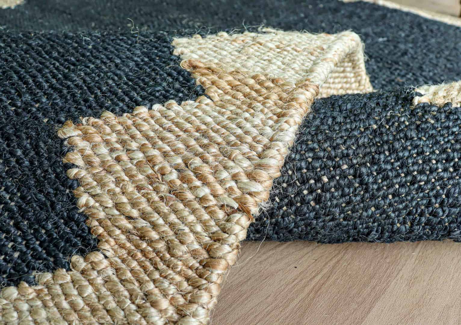 Handmade Black Hemp Jute Rug With Natural Border  - Image 5