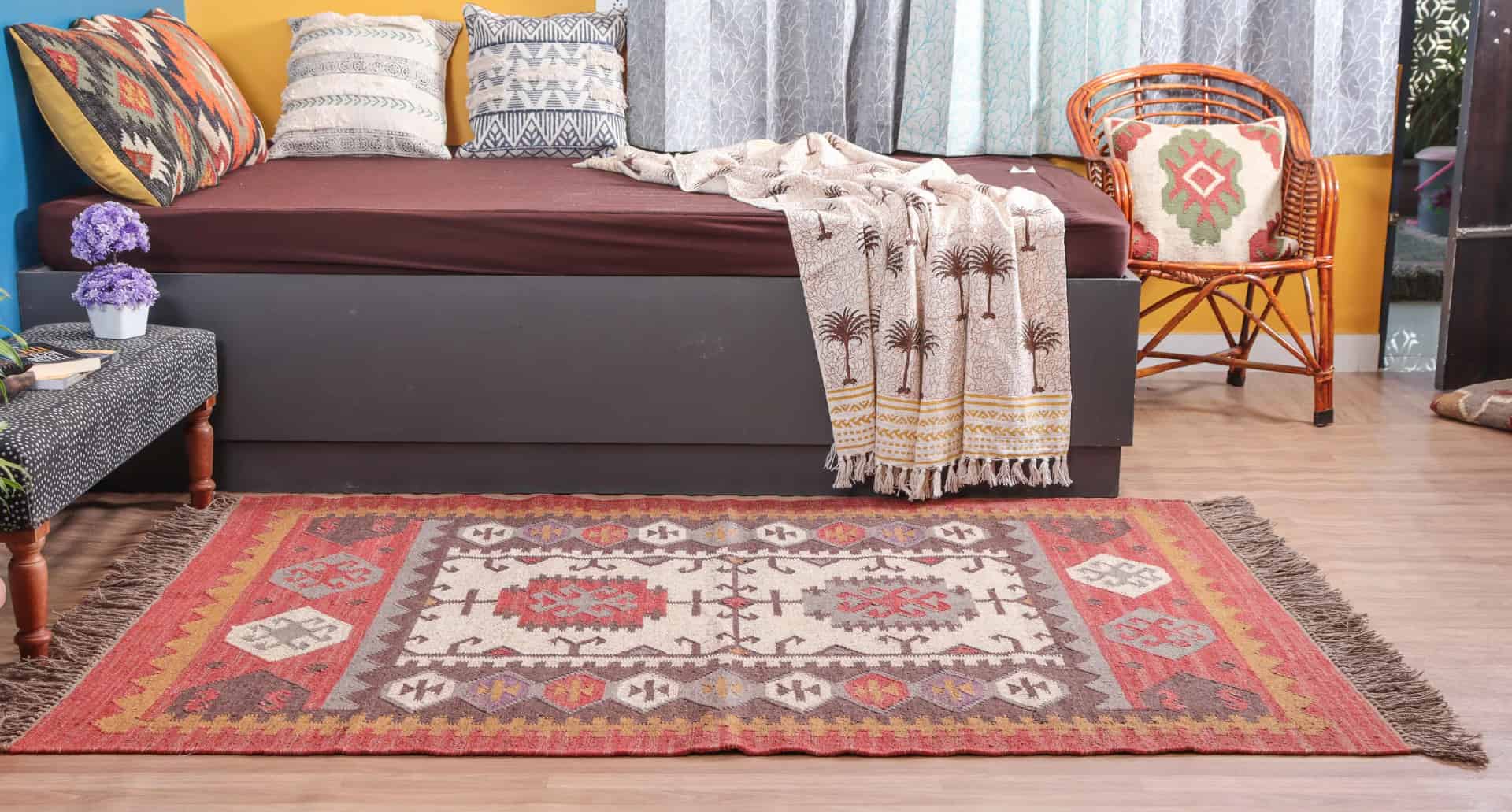 Multicolor Wool Jute Kilim Rug Handwoven Large Jute Dhurrie For Living Room And Kitchen Decor Rug  - Image 3