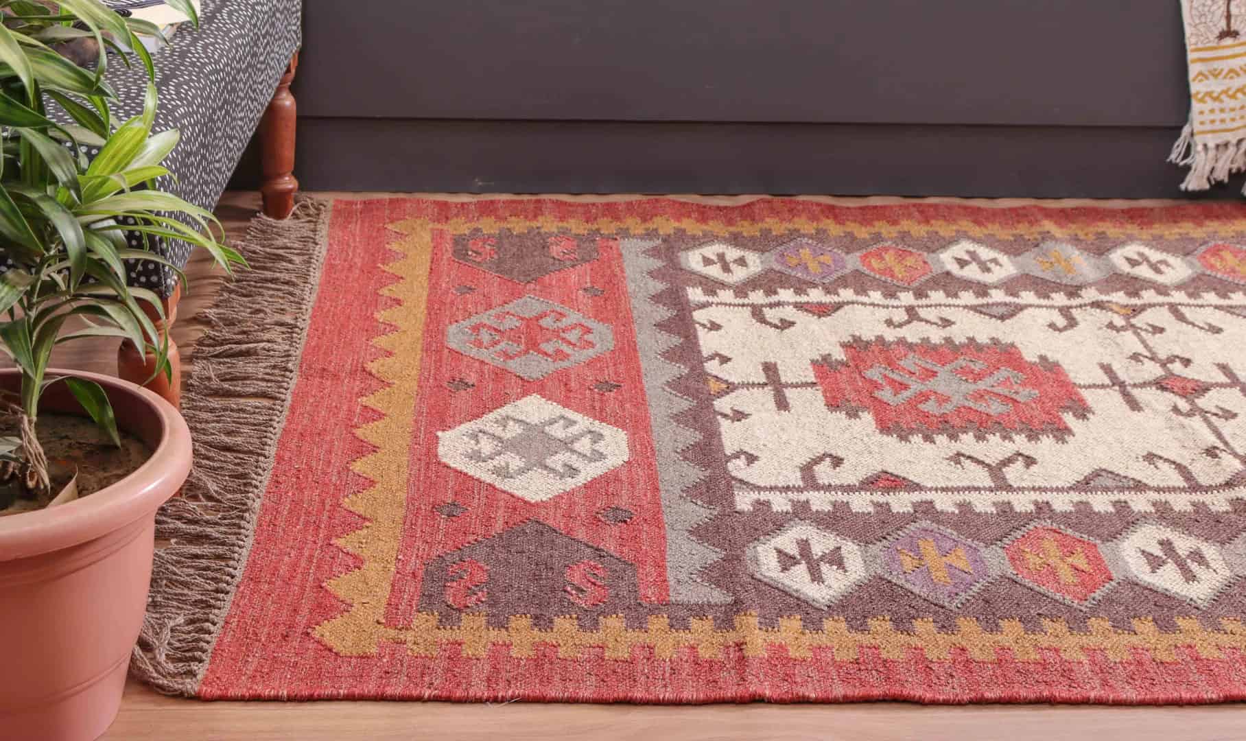 Multicolor Wool Jute Kilim Rug Handwoven Large Jute Dhurrie For Living Room And Kitchen Decor Rug  - Image 2