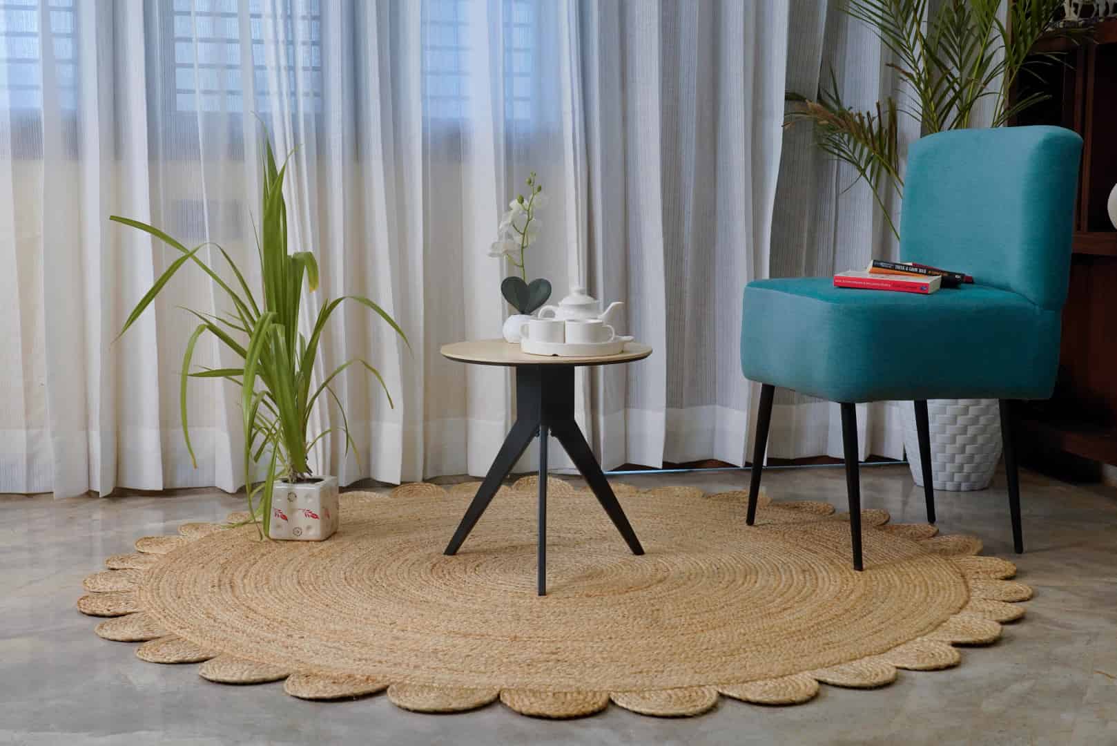 Scalloped Border Jute Hand Braided Round Rug Natural Stylish - Image 12