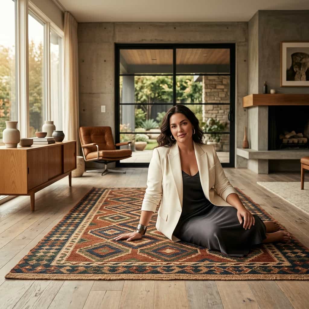 Elegant presentation of a luxury Chouhan Rug in a sunlit modern living room