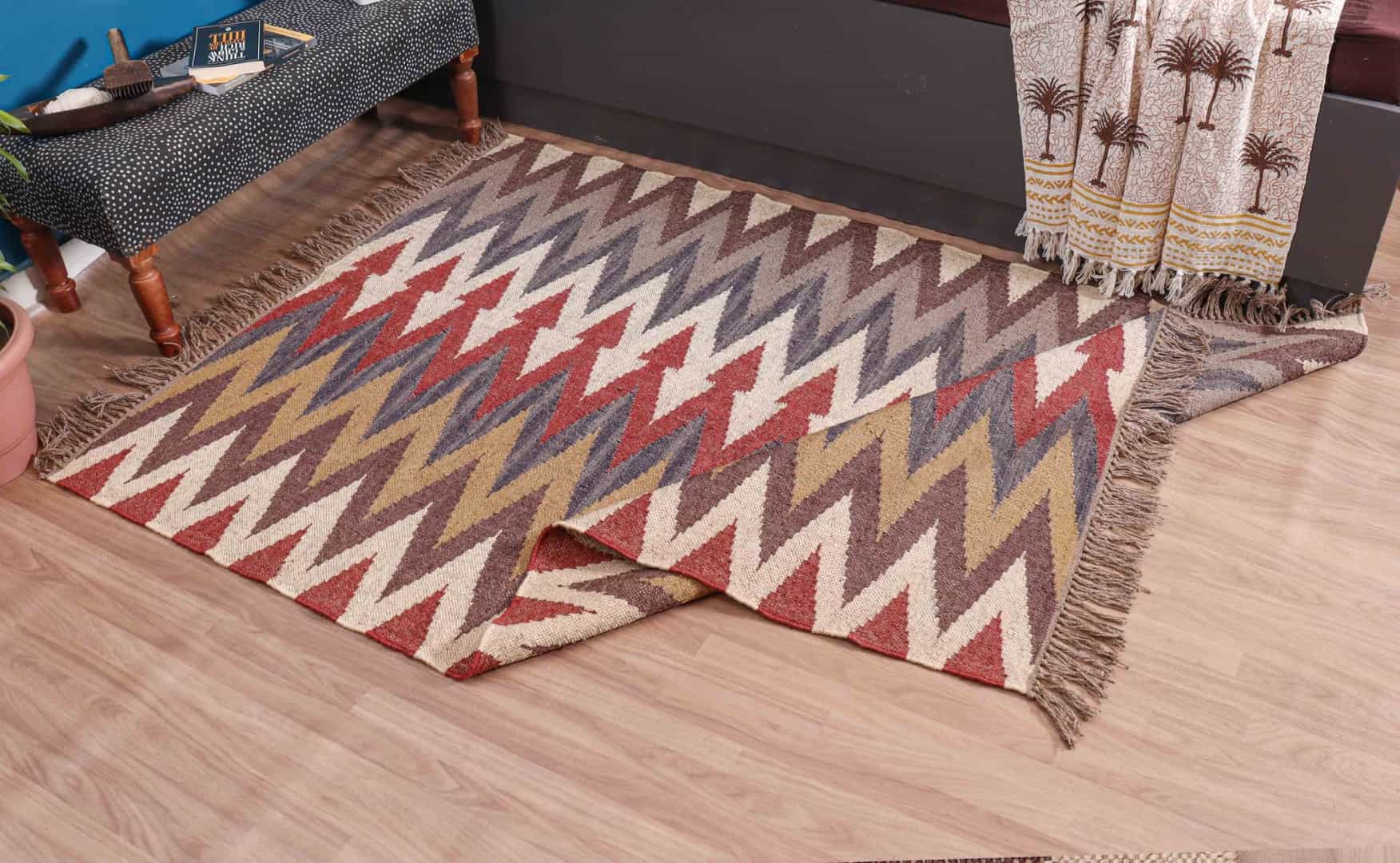 Handwoven Multicolor Wool Jute Kilim Rugs - Image 5