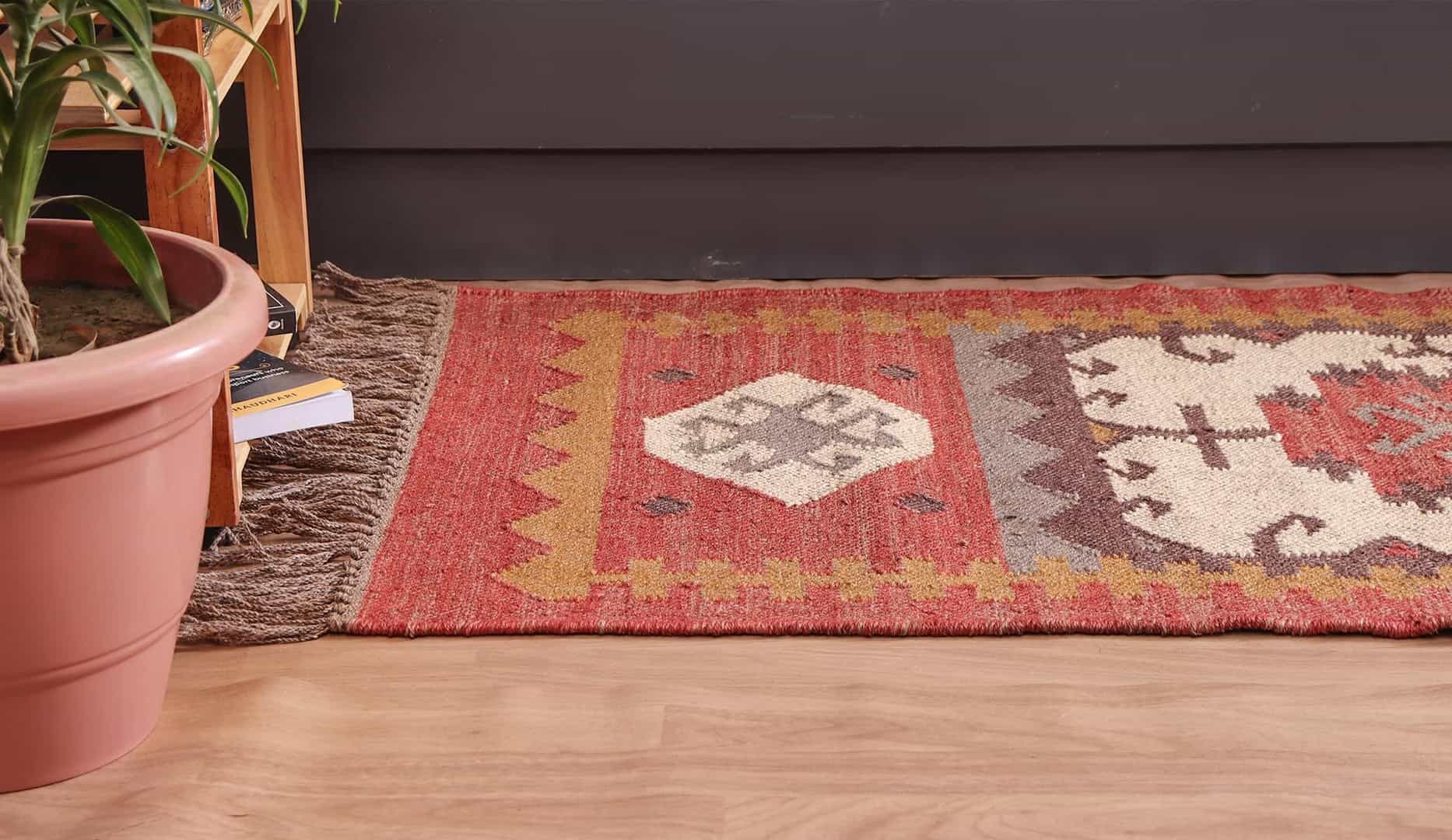 Vintage Kilim Dhurrie Wool Jute Runner Rug - Image 4