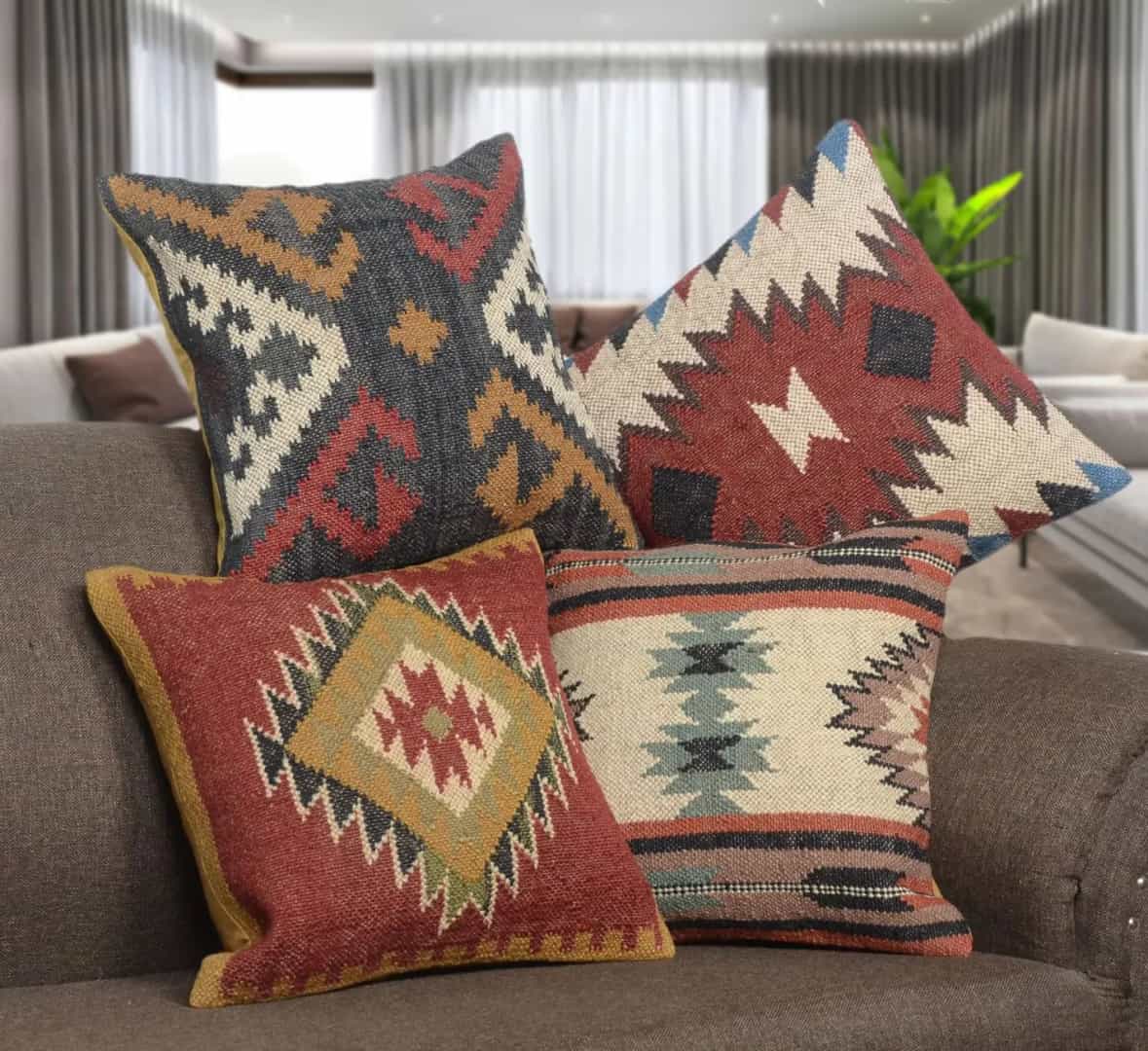 45x45 cm Bohemian Wool Jute Kilim Pillowcases - Image 2