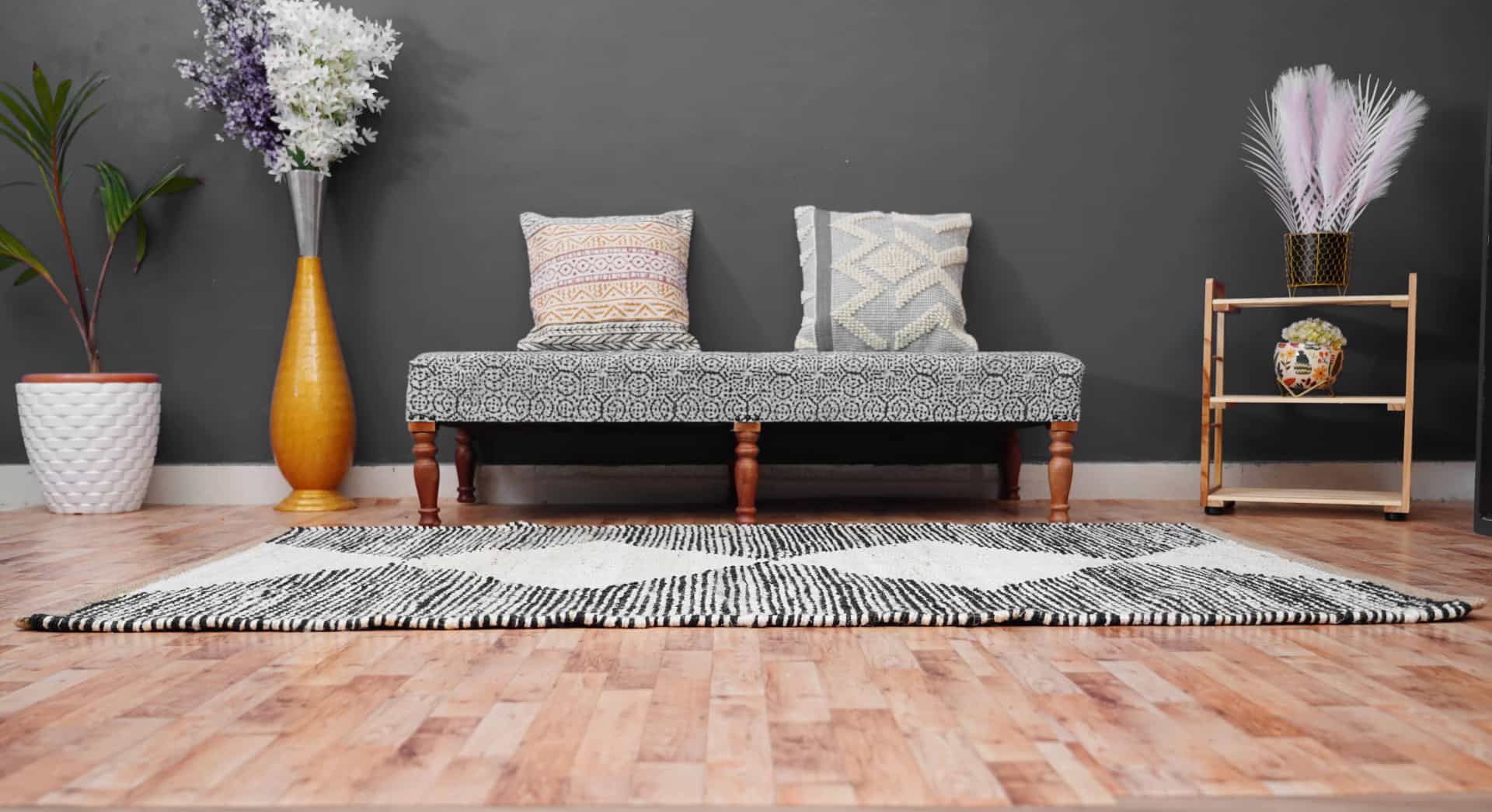 White and Black Handwoven Jute Hemp Runner Rug - Image 3